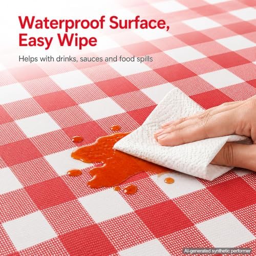 Disposable Plastic Tablecloths 8 Pack, Red Gingham 54 x 108 Inch - Image 2