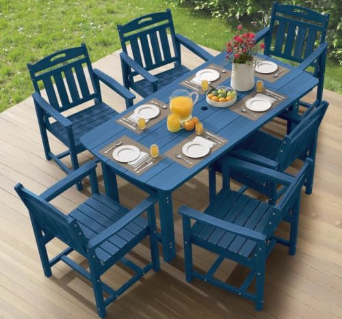 Ciokea HDPE Outdoor Dining Set of 6, Patio Table and Chairs Sets, Navy Blue by CIOKEA