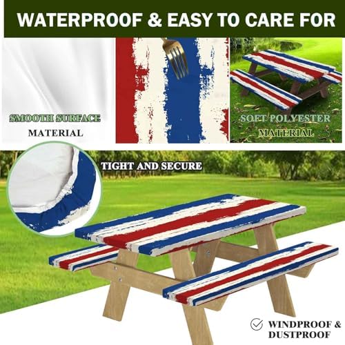 CAPSCEOLL Fitted Picnic Table Cover with Bench Covers 5ft - Red Blue - Image 4
