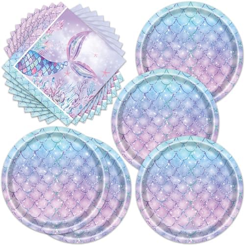40pcs Mermaid Themed Party Supplies Under the Sea Mermaid Birthday Party Decorations Ocean Party Tableware Set for Girls Baby Shower by Frypeas