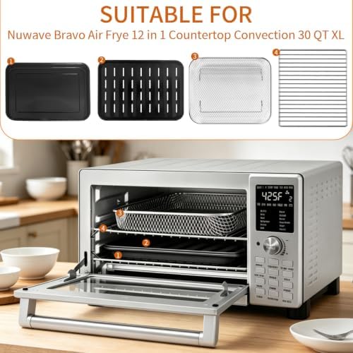 Air Fryer Accessories for Nuwave Bravo XL Pro Air Fryer Toaster Oven 30QT, Air Fryer Baking Pan Tray Basket Wire Rack Grill Racks Baking Tray Replacement Parts Set Kit - Image 3