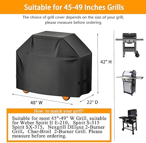 Aoretic Grill Cover 48inch 600D 3.4LB Heavy Duty BBQ Gas Grill Cover for Outdoor Outside, Waterproof, Anti-UV Material with Hook-and-Loop & Adjustable Rope for Weber Nexgrill Char-Broil (SKZ) - Image 2