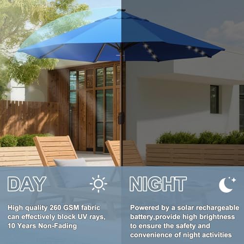 EliteShade USA 10-Year-Non-Fading 10ft Market Patio Umbrella, Commercial Grade Table Sun Umbrella with 80 Solar LED Lights, Crank Open, Windproof & UPF 50+ UV Protection for Garden, Deck, Pool, Backyard, No Tilt, Royal Blue - Image 5