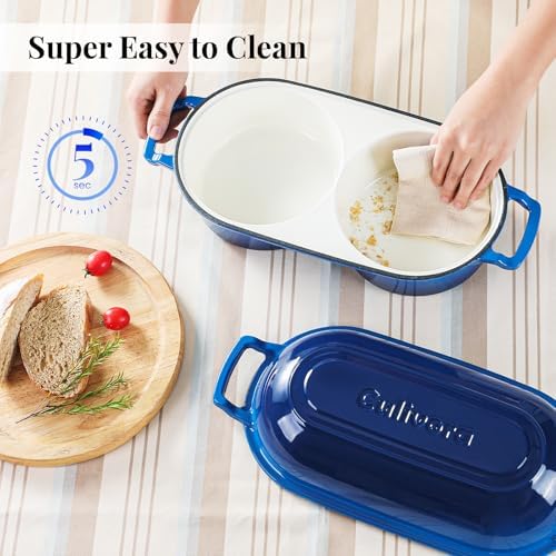Cast Iron Bread Pan with Lid, Mini Enamel Sourdough Baking Dutch Oven Pot, Double Round Loaf Space for Homemade, Bread, Cake, Meatloaf, 16.5cm Diameter, 500°F Oven Safe, Non Stick, Blue - Image 5