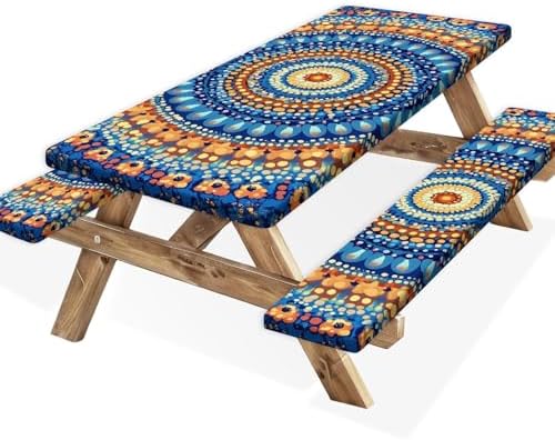 Picnic Table Cover with Bench Covers and Bag, Camping Essentials, Waterproof Windproof Camping Tablecloth, Fitted Tablecloth Cover with Elastic Edge for Indoor Outdoor 3 PCS 30x96 Inch by Xguatan