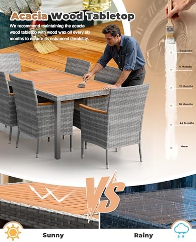 Flamaker Patio Dining Set for 6 Outdoor Acacia Wood Table and Chairs, Gray - Image 6