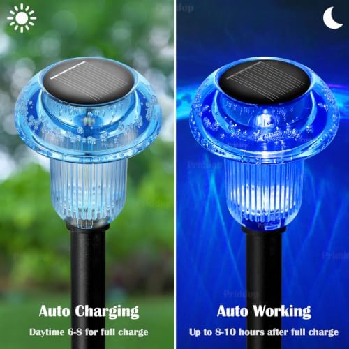 Priddop Solar Garden Lights Outdoor Waterproof 8 Pack Blue LED Mushroom - Image 2