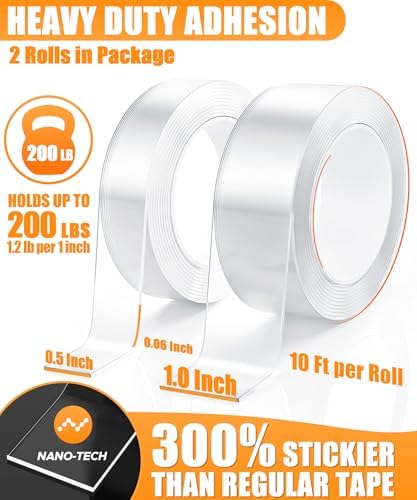 Double Sided Tape, 2 Rolls Heavy Duty Nano Mounting Tape, Removable - Image 3