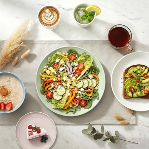 40 PCS Wheat Straw Dinnerware Sets Unbreakable Dishware Set for 8 Plastic Plates and Bowls Sets with Cups Dishwasher & Microwave Safe - Colorful - Image 4