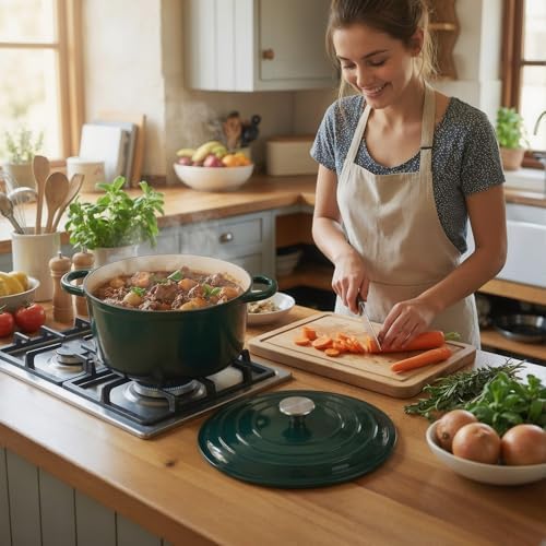 Miereirl 6 Quart Enameled Dutch Oven Pot with Lid, Cast Iron Dutch Oven with Dual Handles for Bread Baking, Cooking, Non-stick Enamel Coated Cookware (Green) - Image 2