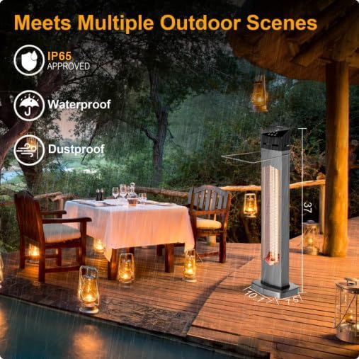 Landeagle Outdoor Patio Heater for Garage, 37" Electric Space Heaters, 1500W Portable Infrared Radiant with IP65 Waterproof, Freestanding, Tip-Over & Overheat Protection for Large Room Indoor, Grey - Image 4