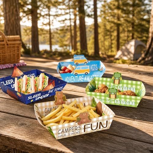 Fancy Land Camping Party Supplies Nacho Boats Camping Adventure Paper Trays - Image 7