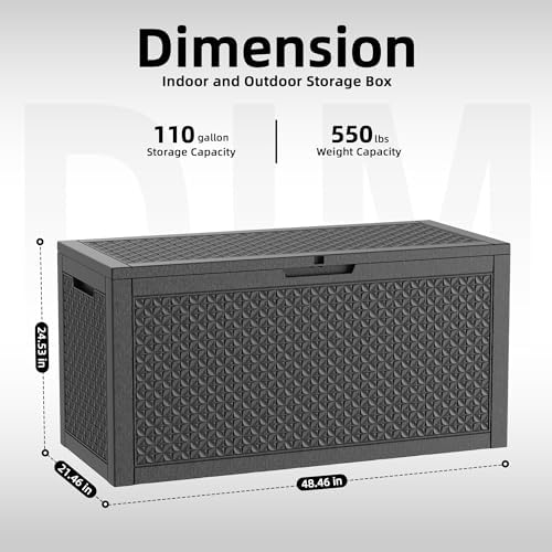 110 Gallon Outdoor Storage Box Waterproof, Resin Lockable Deck Box with Lid, Large Capacity Weatherproof Container for Patio Furniture, Side Table and Cushions(Black, 110 Gallon) - Image 2