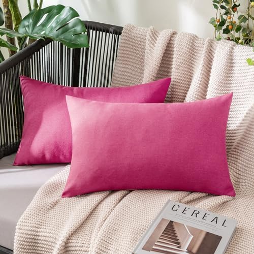MIULEE Decorative Outdoor Pillow Covers Lumbar Waterproof 12x20 Hot Pink by MIULEE