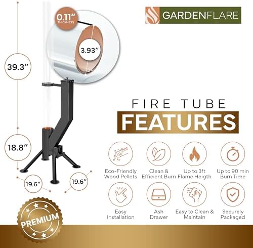 Premium 58in Wood Pellet Patio Heater, Fire Tube, Black - Image 4