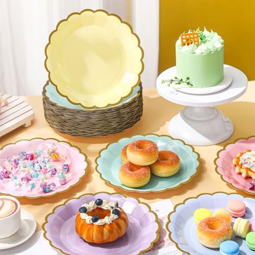 96 Pcs Pastel Paper Plates 9 Inch Scalloped - Image 2
