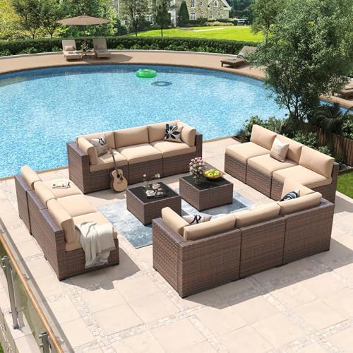 Aoxun 14 Piece Patio Furniture Set Wicker Rattan Patio Conversation Set by Aoxun