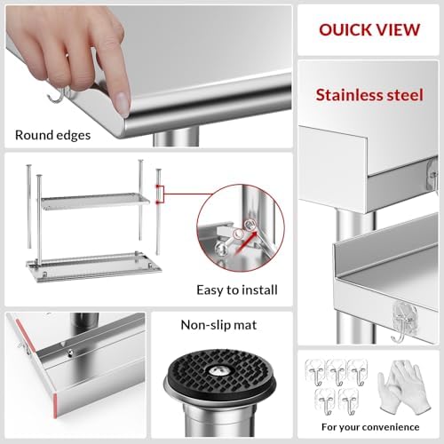 Atelicf NSF Stainless Steel Prep Table 30X48 inch, Rounded Flat Top - Image 4