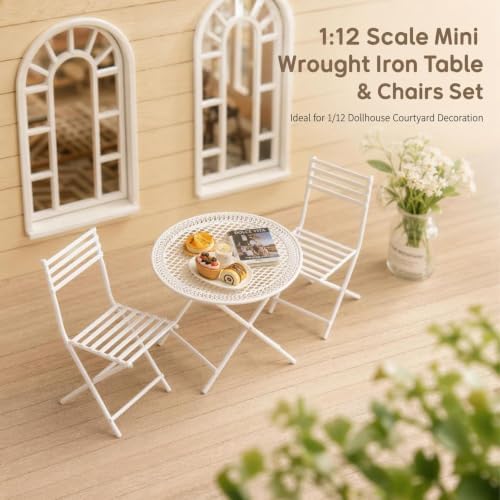 Miniature Dollhouse Furniture 1 12 Scale Bistro Set Metal Table & Chairs - Image 4