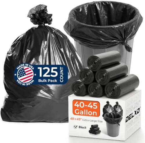Delxo 40-45 Gallon Trash Bags, 125 Count, 40×45'' Large Black Garbage Bags by Delxo