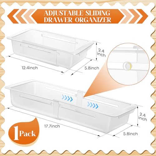 1 Pack Deep Drawer Organizer Bins, Adjustable Sliding Drawer Organizer Bin Expandable Tray for Kitchen Utensils, BBQ Tools, Towels, Durable Plastic Sliding for Easy Storage (12.4" to 18”) - Image 2