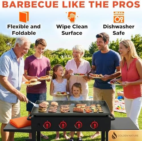 36" Silicone Griddle Mat - Flame Orange - Flat Top Grill Protector - Extra Thick Outdoor Protective Cover for 36 Inch Blackstone Griddles - High Heat Resistant, Food Grade Covering - by Golden Nature - Image 6