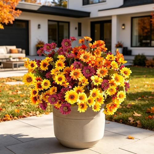24Pcs Fake Flowers Artificial Mums for Outdoors,UV Resistant Faux Mums for Outdoor Planters Realistic Daisy No Fade Fall Flowers for Front Door Garden Patio Yard Autumn Decor - Image 6