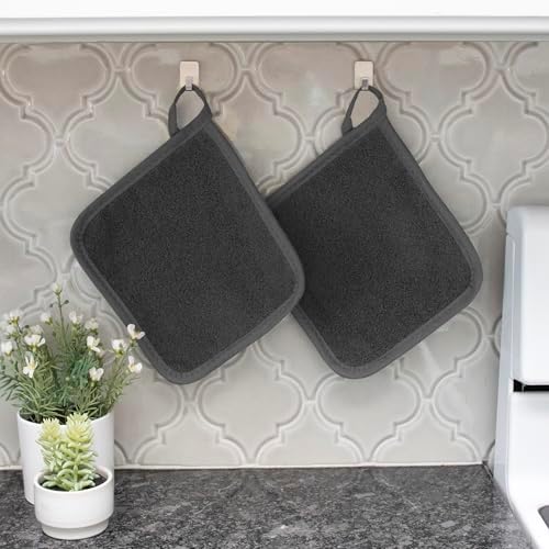 RITZ Terry Potholder & Hot Pad: Unparalleled Heat Resistant, Durable 100% Cotton – Ergonomically Designed for Optimal Grip – Easy-Care Machine Washable – 4-Pack, Black/Graphite - Image 5