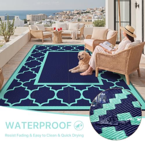 GENIMO Outdoor Rug, Waterproof Plastic Rugs for Patio, 8'x10' Blue Green - Image 6