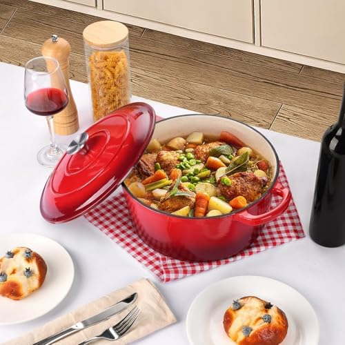 P&P CHEF 6QT Enameled Dutch Oven, Dutch Oven Pot for Bread Baking, Red - Image 6