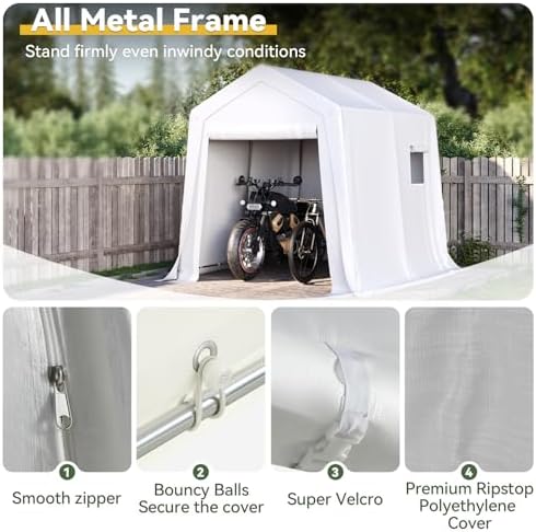 Aoxun 6x8x7 FT Outdoor Portable Storage Shed Tent for Motorcycle,White - Image 4