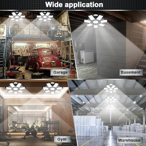 AUDLES 4 Pack LED Garage Light, 240W 24000LM 6500K LED Shop Lights, Garage Lights Ceiling Led with 7+1 Deformable Panels, E26/E27 Bulb Socket Lighting for Shop, High Bay, Attic, Basement, Warehouse - Image 6
