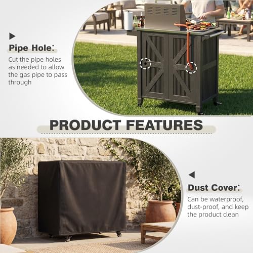 Outdoor Grill Cart with Stainless Steel Top, Outdoor Kitchen Island BBQ Prep Table, Storage Cabinet, Mobile Grill Cart with Folding Hanging Trash Bin, Wheels, Side Shelf for Patio, Garden, Picnic - Image 4