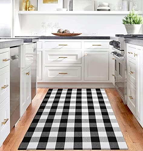 IOHOUZE 4x6 Buffalo Plaid Outdoor Rug, Washable Front Porch, Black White - Image 2