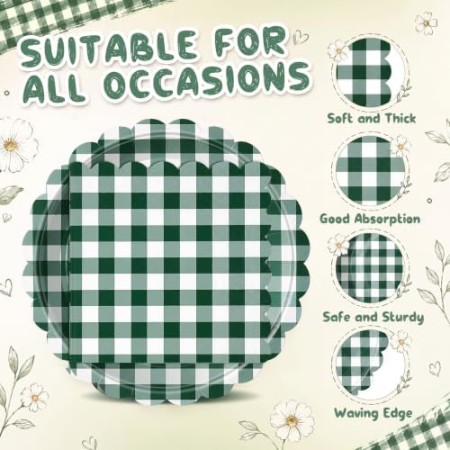 Roshtia 120 Pcs Dark Green Gingham Plates and Napkins,Forest Party Decor - Image 4