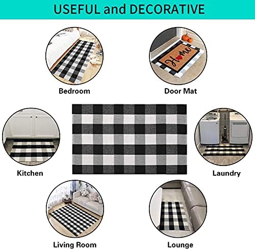 MUBIN Cotton Buffalo Plaid Rug, 27.5x43 Black and White Outdoor Rug Front Door Decorative Mat, Washable Doormat Foldable Area Rug Layered Door Mats Rug for Front Porch, Entryway, Patio - Image 6