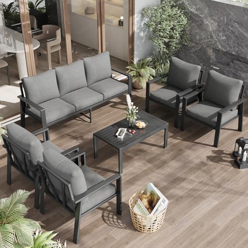 Aluminum Patio Conversation Sets All-Weather Sectional Outdoor Furniture Set with Coffee Table & Cushions with Removable Covers for for Backyard, Garden and Poolside Easy Assembly(Gray) - Image 6