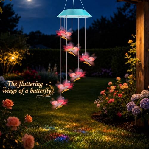 Toodour Solar Wind Chime, Color Changing LED Swaying Butterfly Wind Chimes - Image 4