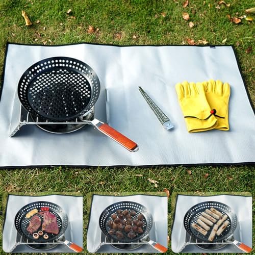 Foldable round Grill Skillet for Kabobs and Sausage, Black Iron Xmas - Image 2