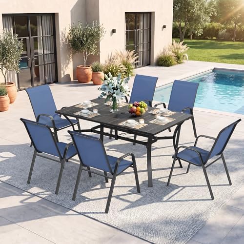 Outdoor Dining Set for 6, Metal Table and Stackable Chairs by CHINNLUU
