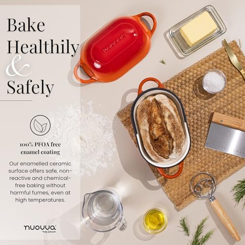 Dutch Oven For Sourdough Bread Baking – Enamelled Cast Iron Bread Loaf Pot – Oven Safe Non Stick Bread Pot – Rectangular, Orange, 24cm x 16cm – by Nuovva - Image 6