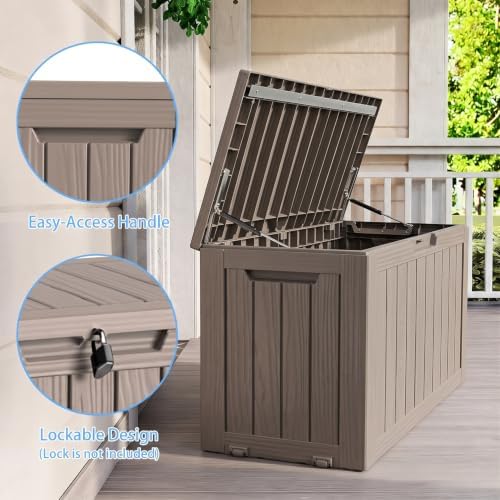 ROJIK 150 Gallon Outdoor Storage Box Waterproof,Weatherproof Deck Boxes Outdoor Lockable,Resin Outside Storage Box for Garden Tools,Cushions,Pool Accessories(Grey,150 Gal) - Image 4