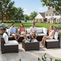 LEVELEVE 7-Piece Outdoor Patio Furniture Sets, Manual Weaving Rattan Conversation Sectional Sofa with Tempered Glass Coffee Table, All-Weather PE Wicker & Thick Cushions for Garden, Backyard, Porch by Enjoyyourlife