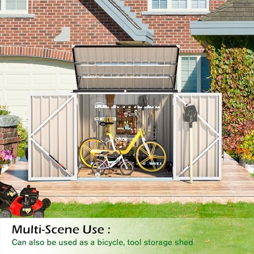 AECOJOY Outdoor Trash Can Storage Shed, 46 Cu.Ft Metal Garbage Bin Enclosure with Lift-Up Lid & Gas Strut, Waterproof Outdoor Garbage Can Organizer, Bike Shed Backyard Patio Garden, White - Image 4