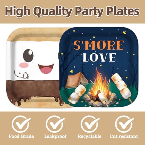 40pcs Smores Camping Birthday Party Decorations Smores Plates and Napkins for Let‘s Have S'more Fun Christmas Spplies,Suitable for 20 Guests - Image 3