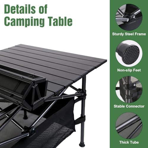 Camping Table with Storage, Outdoor Folding Table, Aluminum Folding Table with Easy Carrying Bag, Portable Lightweight Table for Outdoor,Camping, Beach,Backyard, BBQ, Party, Patio - Image 3