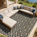 SAND MINE Waterproof Outdoor Rug 10x20 ft, Plastic Reversible Rug, Modern Area Rug, Large Floor Mat for Outdoors, RV, Patio, Backyard, Deck, Picnic, Beach, Camping, Black & Beige by SANDMIND