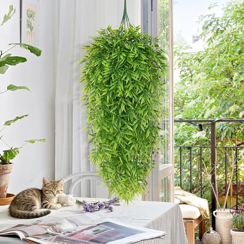 Waipfaru 4Pcs Artificial Hanging Plants, Fake Bamboo Leaves Vines - Image 6