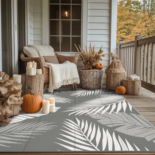 GENIMO Outdoor Rug, Waterproof Plastic Rugs for Patio, 5'x8' Grey White - Image 3