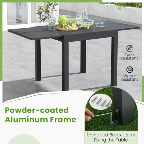 Tangkula 31.5"-63" Extendable Patio Dining Table, Aluminum Adjustable Outdoor Dining Table for 4-6 People, L-Shaped Brace Included for Fixation, Space-Saving Outside Table for Garden, Porch, Poolside - Image 7